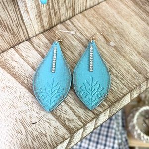 New Turquoise Teardrop with Rhinestones Lightweight Earrings